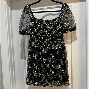 Lulu's Black Floral Embroidered Mini Dress